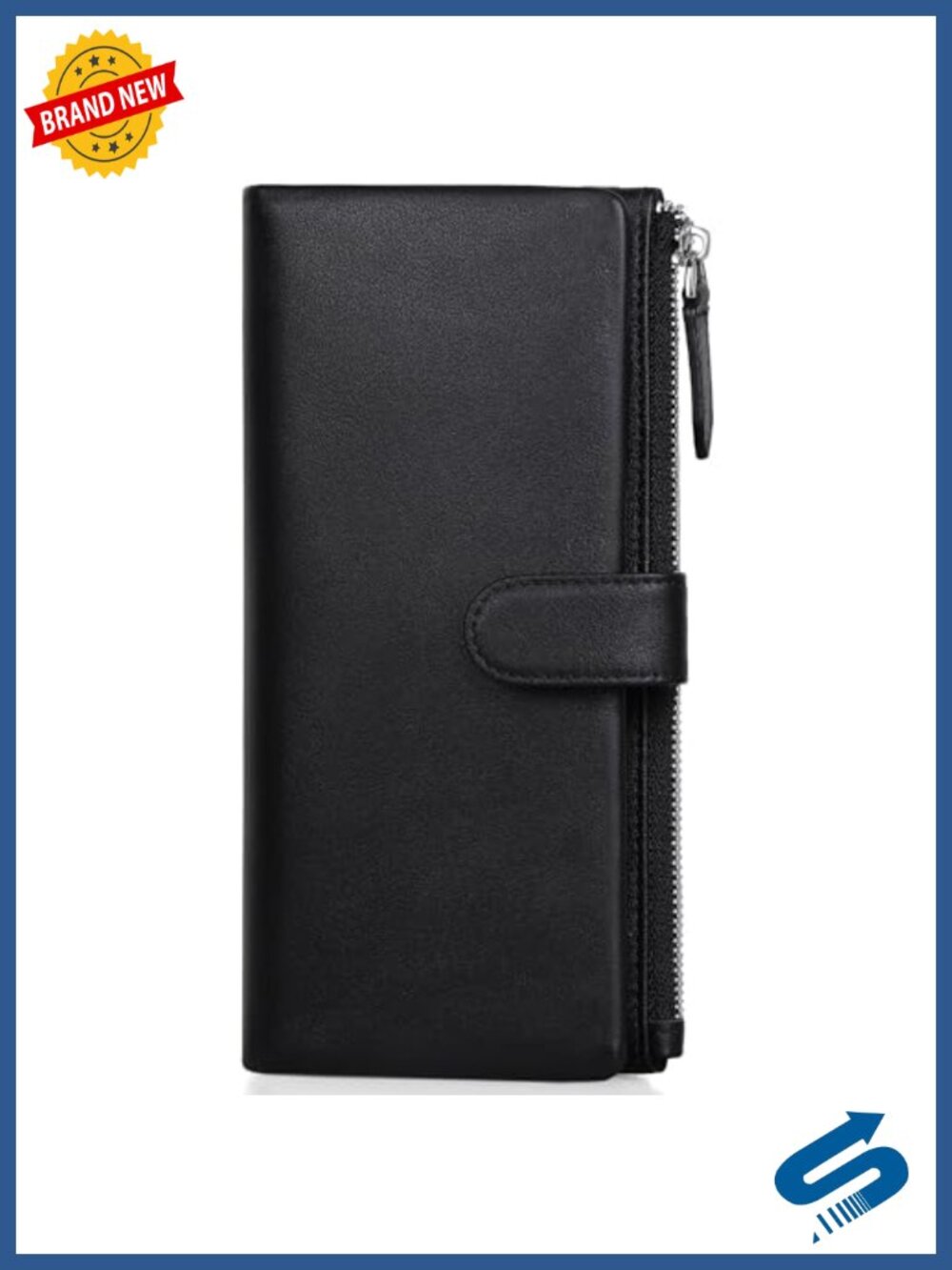 Genuine Leather Long Checkbook Wallet with RFID, 10 Card Slots, 2 ID Windows,